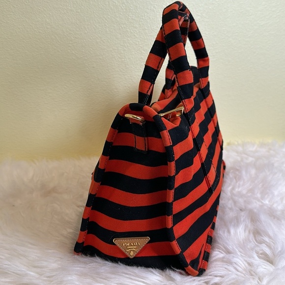 💯Authentic PRADA Canapa Striped Tote Arancio🍀 - Picture 14 of 15